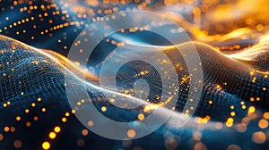 Digital waves flowing, abstract network connection technology concept