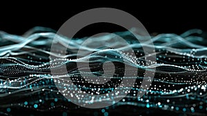 Digital Wavy Particle Background. Technology Data Visualization Concept. Abstract Flow