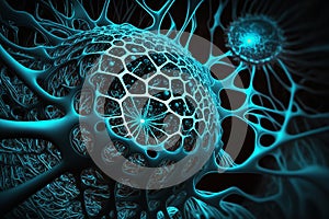 Digital web, abstract neural network, cell structure, fractal geometry, neon blue