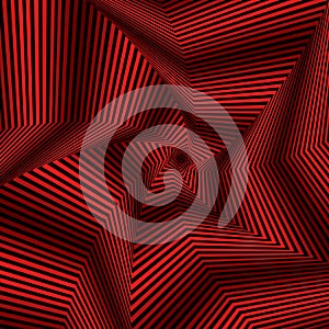 Digital whirling red pentagonal star forms