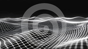 Digital wireframe grid with flowing wave surface