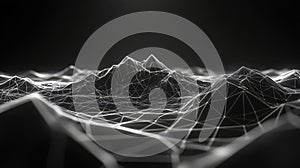 Digital wireframe landscape creating abstract network connection