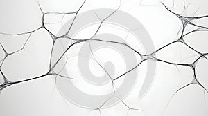 Digital wireframe structure resembling neural network with interconnected nodes and thin lines on white background, creating