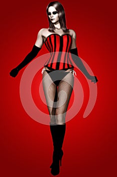 Digital Woman in Corset and Fishnet Stockings