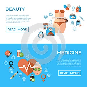 Digital woman health icons set