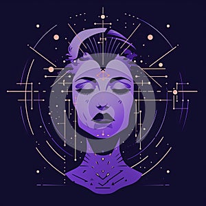 Digital Woman In Space: Violet Vector Graphic Linear Minimalistic Art