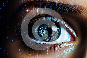 Digital woman vision technology concept human eye identification biometric iris futuristic future