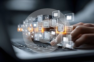 Digital Workflow and Cloud Storage Concept with Futuristic Data Management Interface Generative AI