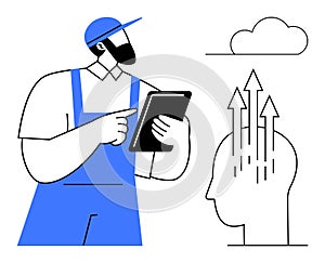 Digital Workflow Concept Worker with Tablet and Innovation Symbol