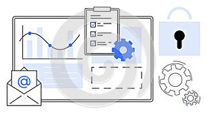 Digital workflow elements with analytics, email communication, security, and process optimization
