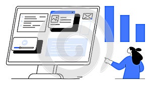 Digital Workspace with Computer Monitor and Graphs for Data Visualization and Communication