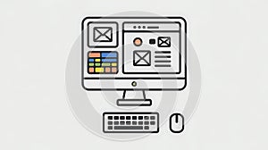 Digital Workspace Desktop Computer, Keyboard, Mouse, UI Design