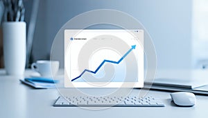 Chart with bars, coins and arrow symbolizing growth. KPI tracking and innovation in digital financial strategy generated with AI