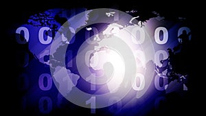 Cyber security map binary code and algorithm in digital world of cyber crime, cyber attacks, and cyber espionage for global