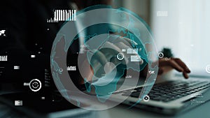 Digital World Interaction with Data Visualization and Technology Elements Representing Global Connectivity and