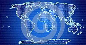 Digital World Map with binary code blue background