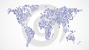 Digital World Map with Binary Code on White Background. 3D Rendering