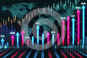 Digital world map with candlestick chart