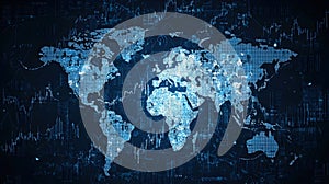 Digital World Map with Data Visualization and Modern Technology Elements
