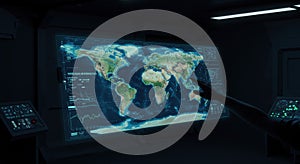 Digital world map display with analytical data interactive interface and user interaction for strategic planning