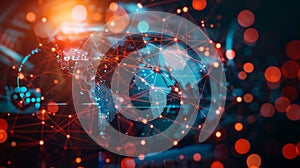 A digital world map with dot connections, representing global communication and network, Ai Generated