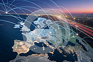 Digital World Map for Global Network Connectivity photo
