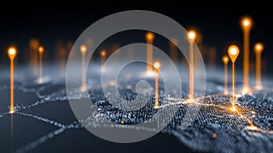 Digital World Map with Glowing Data Beams