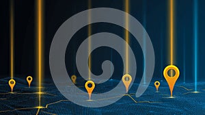 Digital World Map with Glowing Data Beams