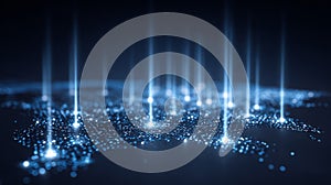 Digital World Map with Glowing Data Beams