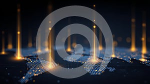 Digital World Map with Glowing Data Beams