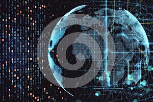 Digital world map with glowing futuristic interface