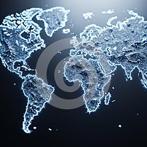 Digital World Map with Glowing Global Network