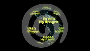 digital world map with green hydrogen text rotating, concept as an alternative fuel that is clean energy