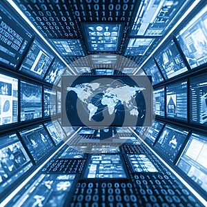 Digital world map interface isolated on white background