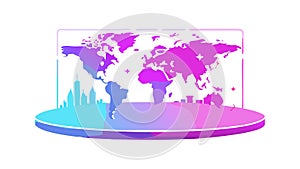 Digital World Map Network Icon for Global Communication Data Flow, vector design Generative AI