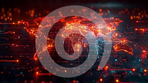 Digital World Map in Red Tones Generative AI