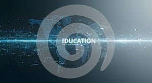 Global Digital Education Network with World Map and Technology Background