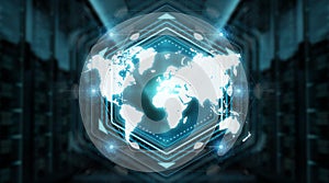 Digital world map screen interface 3D rendering