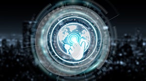 Digital world map screen interface 3D rendering