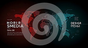 Abstract Digital World Map with Red and Blue Data Visualization