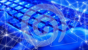 Digital world neural network machine learning new algorithm, triangles lines and dots