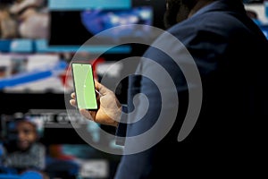 Digital world showing black user navigating visualized data and mockup