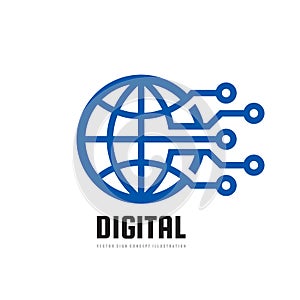 Digital world - vector business logo template concept illustration. Globe abstract sign and electronic network.