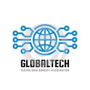 Digital world - vector business logo template concept illustration. Globe abstract sign and electronic network. Global technology