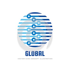 Digital world - vector business logo template concept illustration. Globe abstract sign and electronic network. Global technology