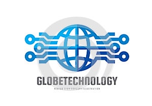 Digital world - vector business logo template concept illustration. Globe abstract sign and electronic network. Technology design