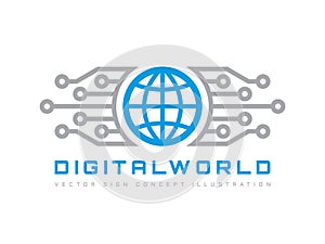 Digital world - vector business logo template concept illustration. Globe abstract sign and electronic network. Technology design.