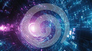 Digital wormhole tunnel creating data stream vortex