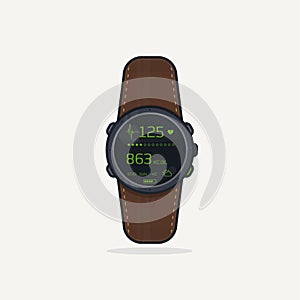 Digital wristwatch with leather band