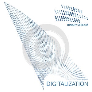 Digitalization. Binary code stream. Vector graphics